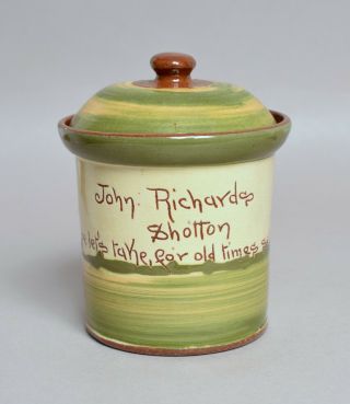 An Antique Powells Buckley Welsh Slipware Pottery Tobacco Jar Shotton