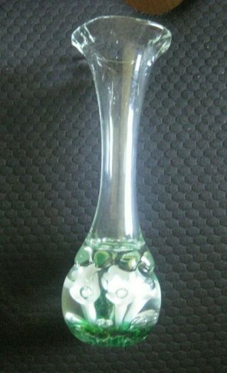 Vtg St.  Clair Art Glass Trumpet Flower Paperweight Bud Vase Vivid Green