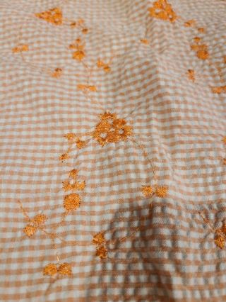 Over 2.  5 Yards Vintage Seersucker Embroidered Gingham Fabric Flowers