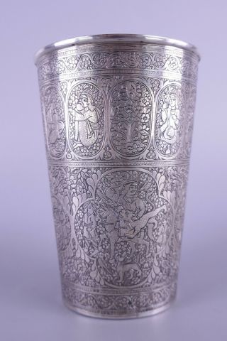 Antique Persian Silver Hand Chased Cup Goblet W/ Hallmarks 148 Grams Not Scrap