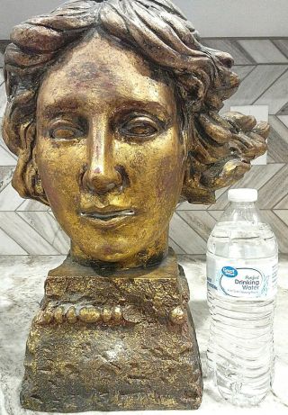 Large Gold Leaf Female Lady Life - Size Head Bust Architectural Sculpture Statue