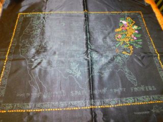 Vintage Map Of United States & State Flowers Stamped For Embroidery Black Satin