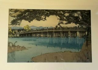 Gorgeous Framed Japanese Woodblock Print of a Bridge 2