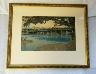 Gorgeous Framed Japanese Woodblock Print of a Bridge 6