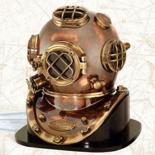 Deep Sea Us Navy Mark V Solid Antique Diving Marine Scuba Divers Helmet W/ Base