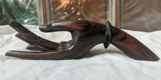 Incredible Vintage Mid Century Modern Carved Solid Wood Rosewood Hand Sculpture