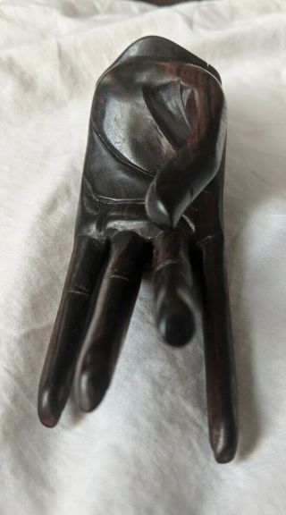 INCREDIBLE Vintage Mid Century Modern Carved Solid wood ROSEWOOD HAND SCULPTURE 3
