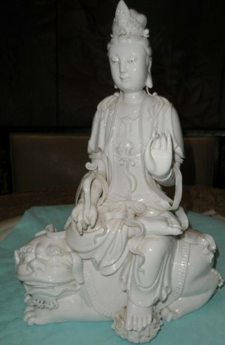 Antique Chinese Blanc De Chine Dehua Porcelain Quan Yin Guanyin Statue 14 "