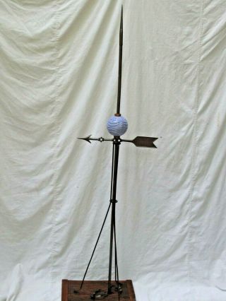 Antique Lightning Rod With Glass Ball & Weather Vane Directional Arrow