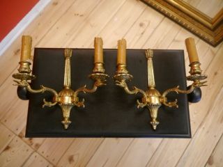Classic Wall Lamps Pair Brass Sconces Animal Figures Arms Old 2 Lights