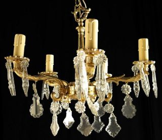 Antique French Louis Xv Solid Bronze And Glass Chandelier (1127)