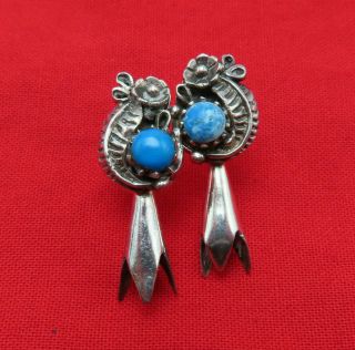 Paj Vintage Sterling Silver Pierced Earrings Turquoise Southwest Signed 427r