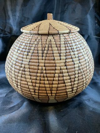 Antique Zulu Native South African Large Basket With Lid 10 " B761