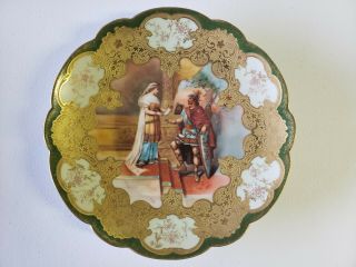 Antique Limoges Charger Plate Hand Painted Artist Signed Knights And Maiden
