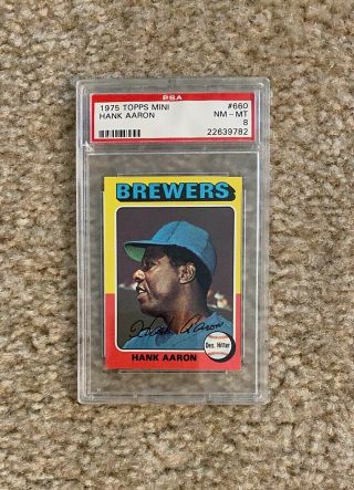 ⚾ Psa 8 - Hank Aaron 1975 Topps Mini Baseball Card 660 Brewers ⚾