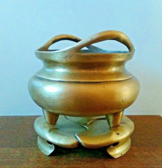 Chinese Large Bronze Censer And Lotus Stand.  Ming Xuande Seal Mark.