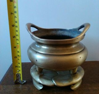 Chinese Large Bronze Censer and Lotus Stand.  Ming Xuande Seal Mark. 4