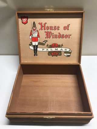Vintage Cigar Box 15 Cents House Of Windsor Old Wood Pencil Brass Latch Hinge