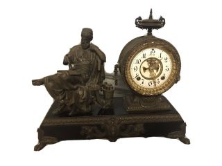 Antique Ansonia Figural Mantle Clock (likely - Euclid,  Father Of Geometry)
