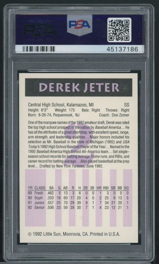 1992 Little Sun High School Derek Jeter 2 PSA 8 - Yankees (Pre - Rookie) 2