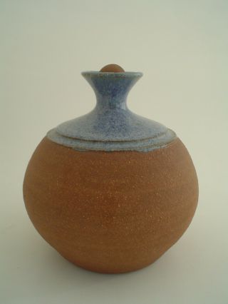 Vintage Ceramic Red Clay Ball Vase With Drip Style Glaze In Blue Ball Stopper