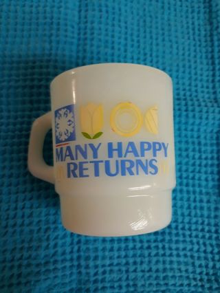 Vintage 1982 Mcdonald’s “many Happy Returns” White Milk Glass Coffee Tea Mug