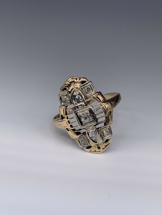 14k Yellow Gold Antique Old Mine - Cut Diamond Ring 0.  14ctw Size 7.  5