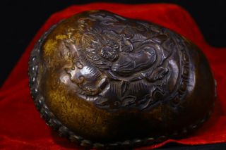 Old Tibetan buddhism silver skull head Mahakala Buddha Statue Bowl Kapala Cup 5