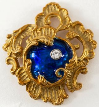 Antique Art Nouveau 18k Guilloche Enamel Stick Pin W/ Diamond