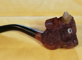 Vintage Hand Carved Briar Wood Bull Head Cow Bison Pipe Tobacco Smoking Italy