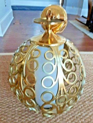 Large Vintage Mcm Hollywood Regency Chandelier Ceiling Light Fixture Brass Globe