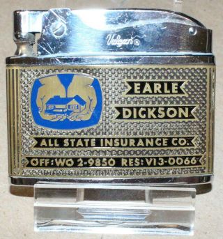 Vintage Vulcan All State Insurance Flat Advertising Lighter Earle Dickson