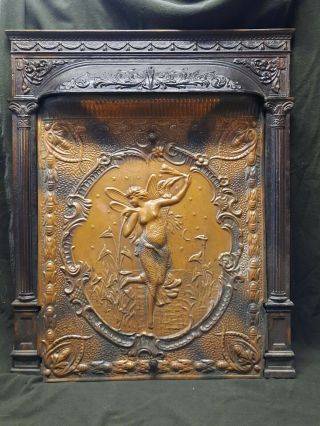 Antique Ornate Victorian Cast Iron Fireplace Insert Nymph 30 X 25 X 3” 5 Pc
