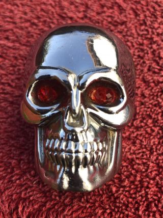 Vintage Heavy Steel And Chrome Skull Shifter Knob Red Eyes