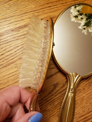Victorian Style Antigue Vintage Handheld Mirror & Hair Brush Vanity Set W Rose