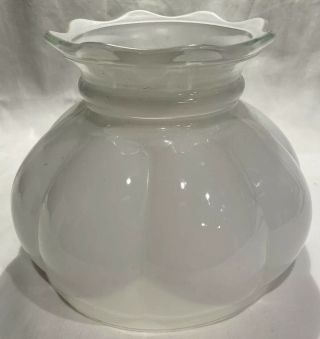 Vintage White Glass Mellon Hurricane Kerosene Oil Student Lamp Shade 7” Fitter.