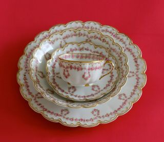 Antique Haviland Limoges Plate Cup Pink Rose Swags Double Gold