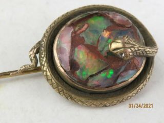 Antique Victorian 10k Yellow Gold Boulder Opal Matrix Diamond Snake Stick Pin