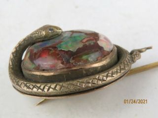 ANTIQUE Victorian 10K Yellow Gold Boulder Opal Matrix Diamond Snake STICK PIN 3
