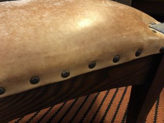 Mission Antique Solid Oak & Leather Arts & Crafts Craftsman Footstool Ottoman 6