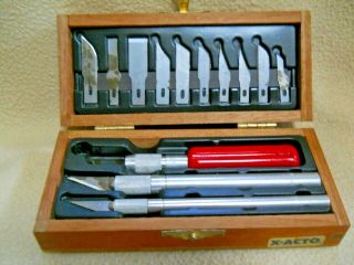 Vintage X - Acto Basic Knife Set In Wooden Box /