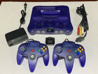 Nintendo 64 N64 Midnight Grape Purple Console,  2 Controllers,  Hook Ups