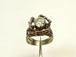 Vintage Rose Flower Clear Stone Cocktail Ring Size 6 Designer Sterling Silver