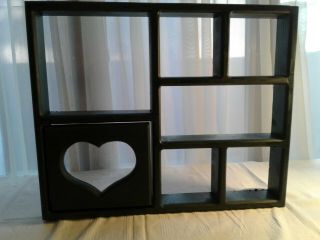 Vintage Wood Knick Knack Hanging Display Wall Green Shelf/ Heart Cut Out
