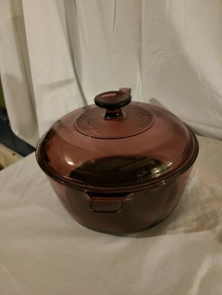 Vintage Pyrex Vision Corning Cookware 2.  5 L Cranberry Glass Pot Pan W Lid Usa