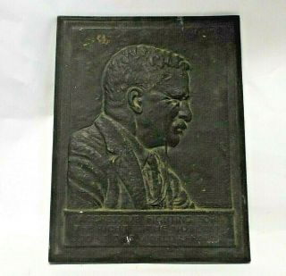 Old Antique Teddy Theodore Roosevelt Cast Iron Wall Plaque Hanging Relief Quote