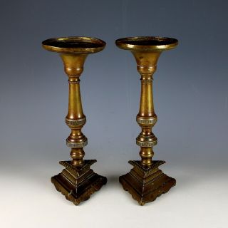 Pair Antique Bronze 19th Century French Candlesticks Altar Prickets