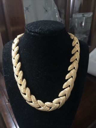 Vintage Napier Gold Tone Chunky Texture Collar Necklace 17” X 5/8”