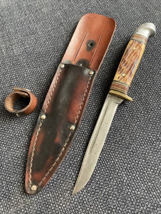 Vintage Western Field Usa 60 - 1561 Fixed Blade Knife Bone Handle W/sheath 119