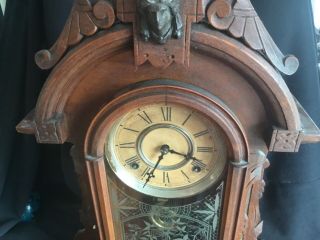 Large Antique Victorian Walnut Mirror Side Mantel Clock Poss Ansonia Triumph ? 3
